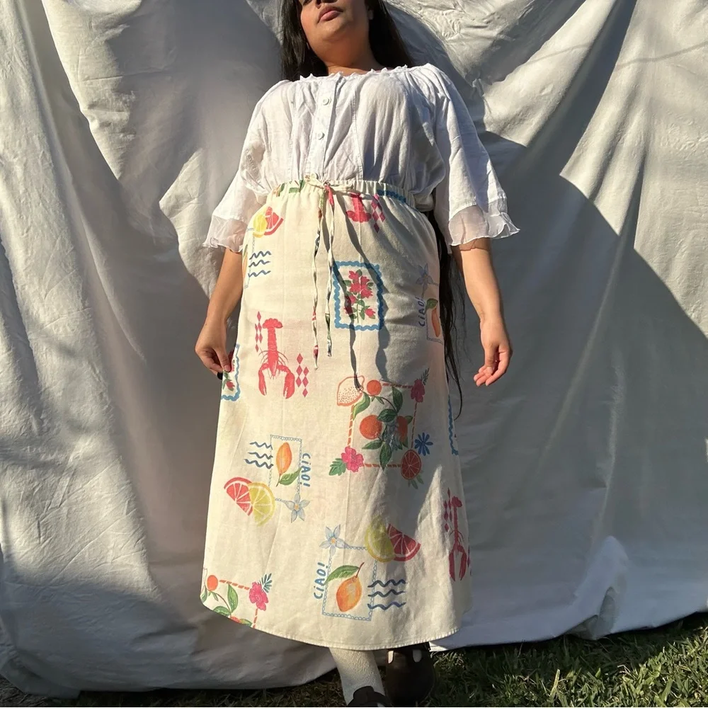 Fruit and lobster linen skirt - Picture 4 of 8